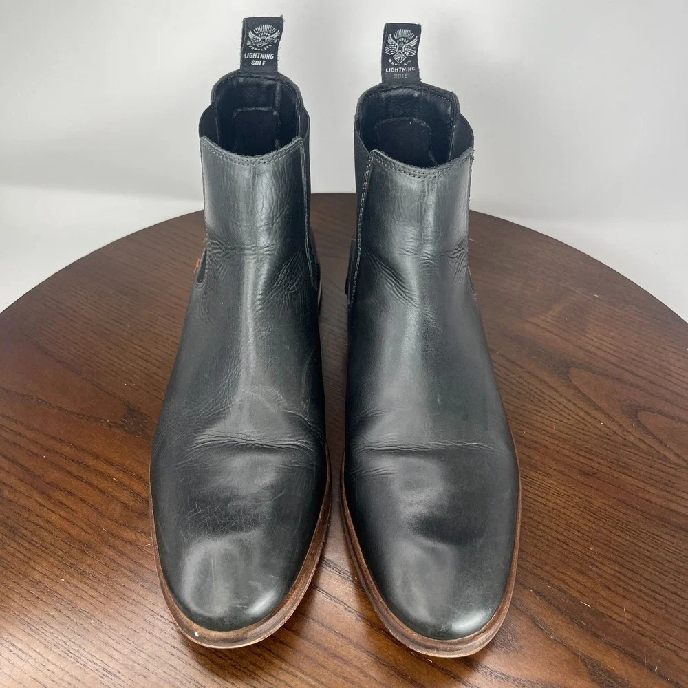 Superdry Meteor Boots Men's 8 Black Leather Chelsea Plain Toe Dress Moto Pull On